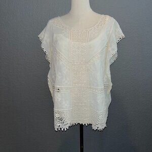 DEMOCRACY Cream Ivory Boho Lace Crochet Top with matching Cami - NWOT - Size M